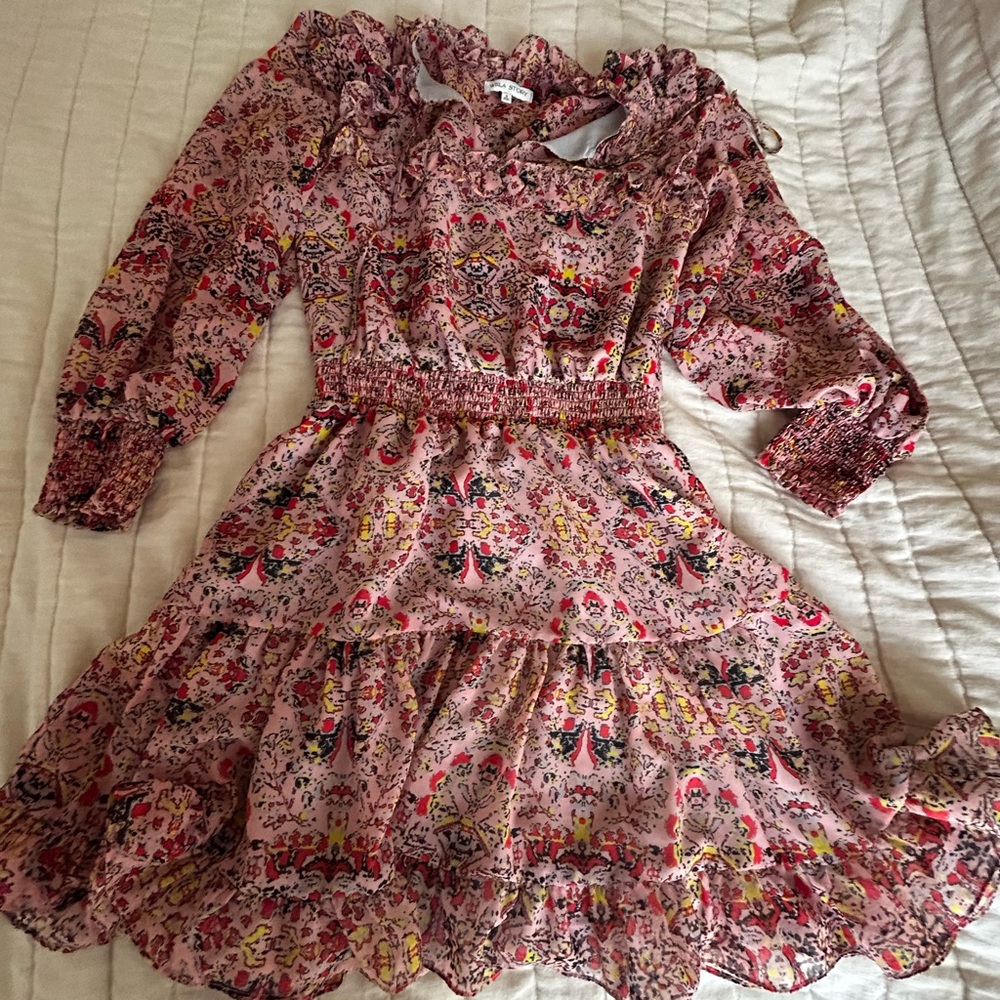 Willa Story 100% silk long sleeved short dress (size small)